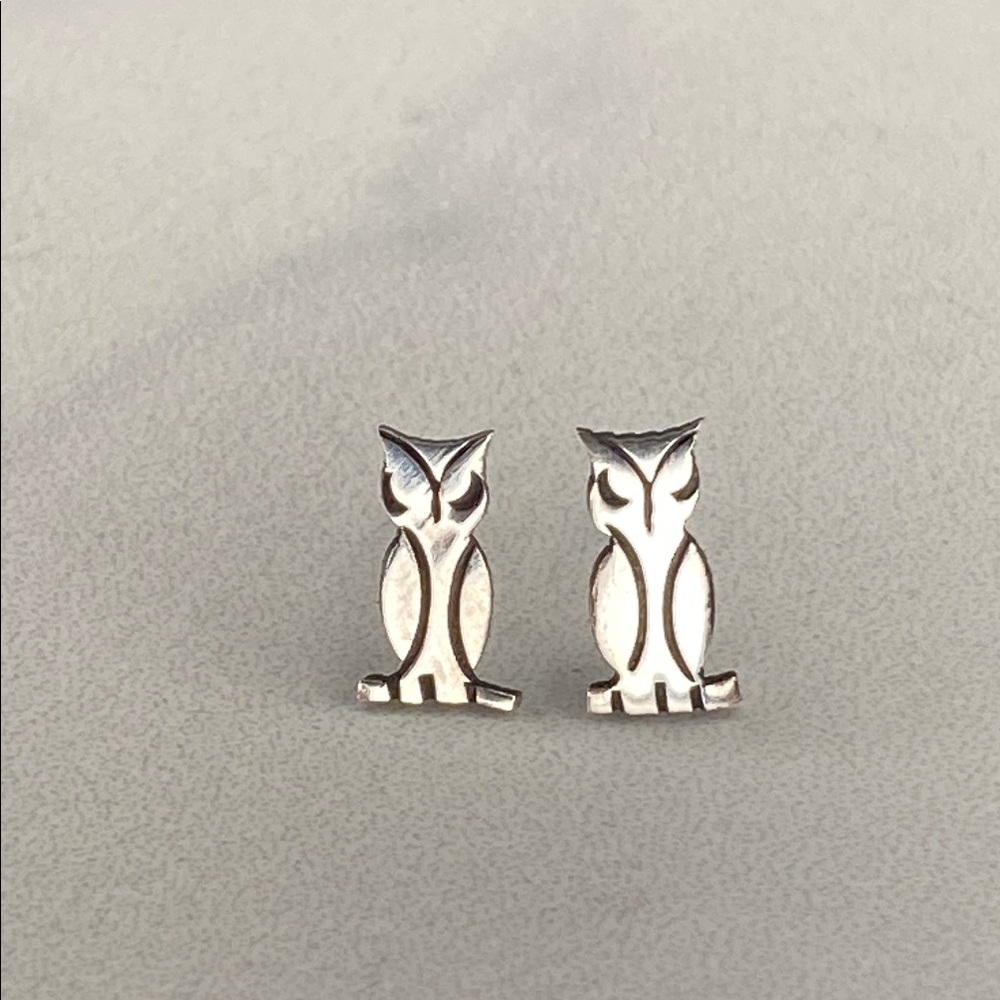 Sterling Silver Handmade Owl Stud Earrings 925